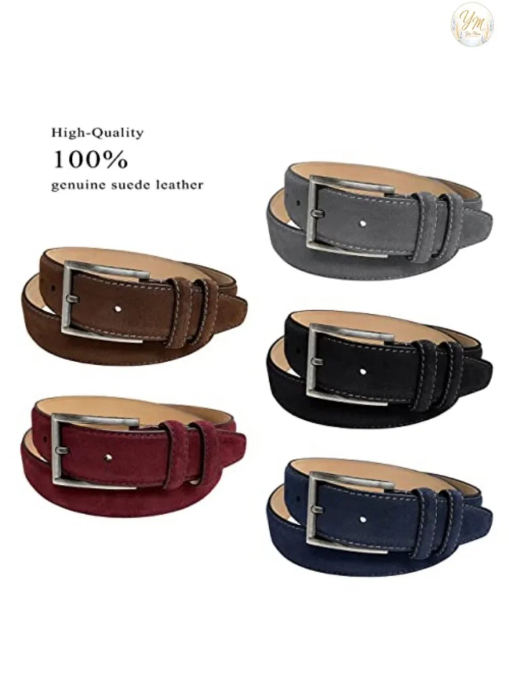 Men's Genuine Suede Leather Casual Dress Belt 35mm Wide Stitched Edges,